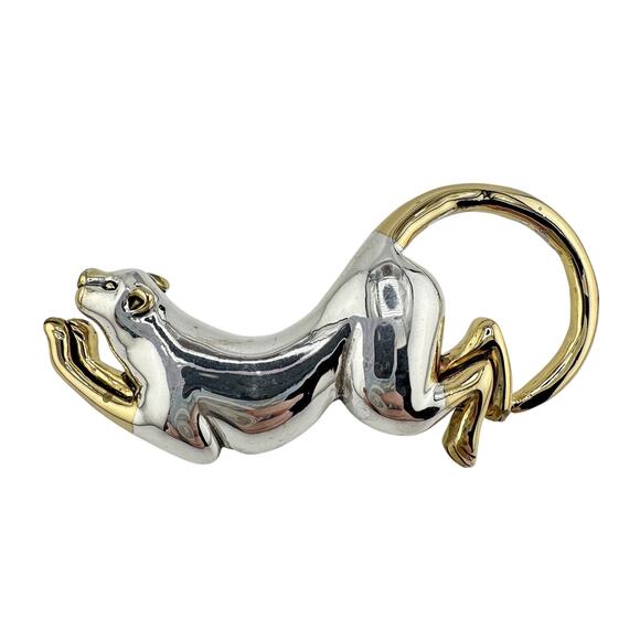 3” MJ Silver Tone Gold Tone Crouching Panther Cat Converter Brooch Pendant - Picture 1 of 4